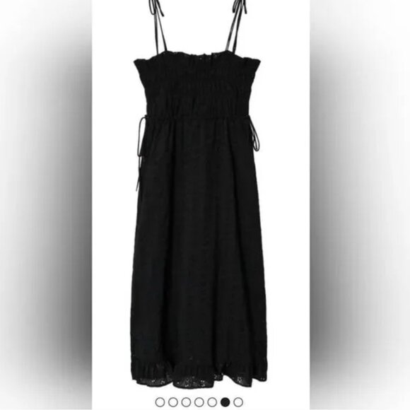 Mango Black Open Work Eyelet Halter with Ruffle Hem Dress Sz 6 - Picture 1 of 10